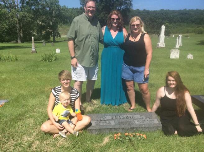 My grandfather's parents' graves.  My Uncle Art, Cousins Emily and Meghan, Mother, Debbie, and me and Jack